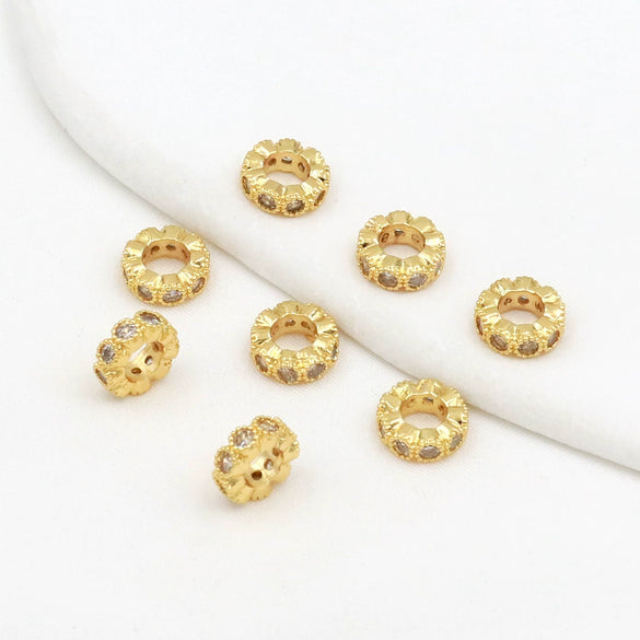 Diy Bracelet Material Copper Plated 18K True Gold Micro Zircon Round Bead Large Hole Versatile Minimalist Electroplating