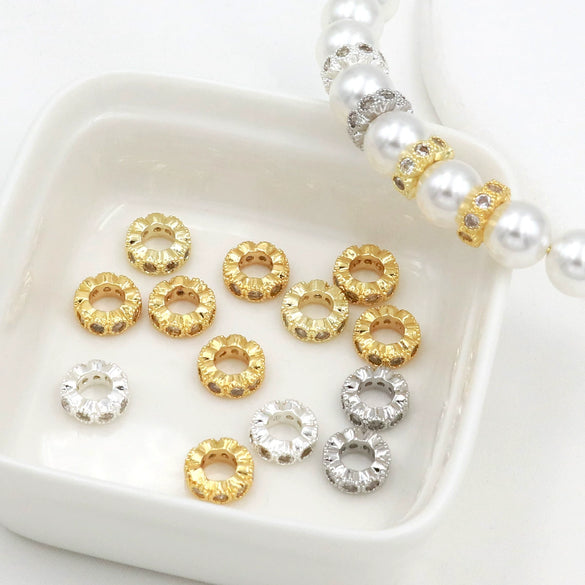 Diy Bracelet Material Copper Plated 18K True Gold Micro Zircon Round Bead Large Hole Versatile Minimalist Electroplating