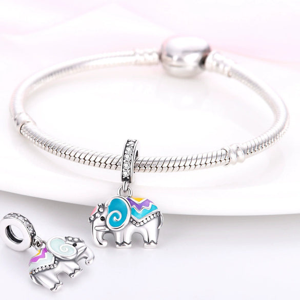 Diy Bracelet White Copper Silver Plated Magic Color Chameleon Elephant Charm With Dripping Oil Treatment Original Design Animal Style