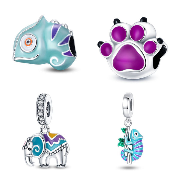 Diy Bracelet White Copper Silver Plated Magic Color Chameleon Elephant Charm With Dripping Oil Treatment Original Design Animal Style
