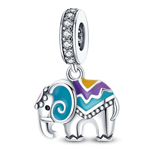 Diy Bracelet White Copper Silver Plated Magic Color Chameleon Elephant Charm With Dripping Oil Treatment Original Design Animal Style