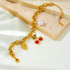 Diy Fruit Leaf Pearl Pendant Stainless Steel Thick Chain Electroplated Women's Bracelet