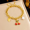 Diy Fruit Leaf Pearl Pendant Stainless Steel Thick Chain Electroplated Women's Bracelet