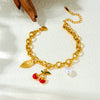Diy Fruit Leaf Pearl Pendant Stainless Steel Thick Chain Electroplated Women's Bracelet