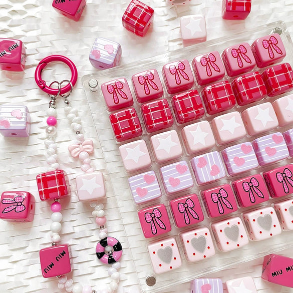 Diy Handmade Bracelet Necklace Mobile Phone Chain With Square Acrylic Beads Apply Oil Plastic Resin Material