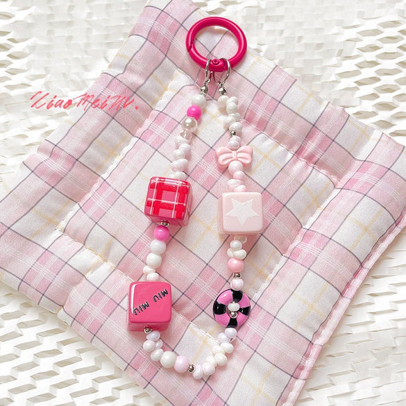 Diy Handmade Bracelet Necklace Mobile Phone Chain With Square Acrylic Beads Apply Oil Plastic Resin Material