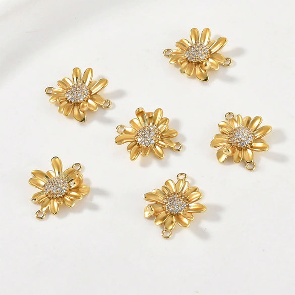 Diy Handmade Copper Double Daisies Set With Zircon Pendant Electroplated Bracelet Necklace Earrings Accessories
