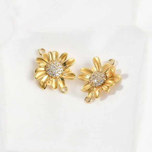 Diy Handmade Copper Double Daisies Set With Zircon Pendant Electroplated Bracelet Necklace Earrings Accessories