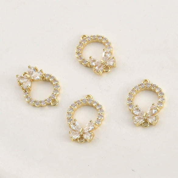 Diy Handmade Jewelry Accessories Copper Electroplated Light Luxury Style Butterfly Zircon Bracelet Necklace Earrings