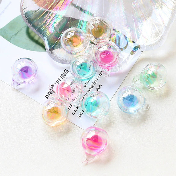 Diy Handmade Jewelry Accessories Material Transparent Water Bead Sandwich Glass Ball Pendant Epoxy Cute Style