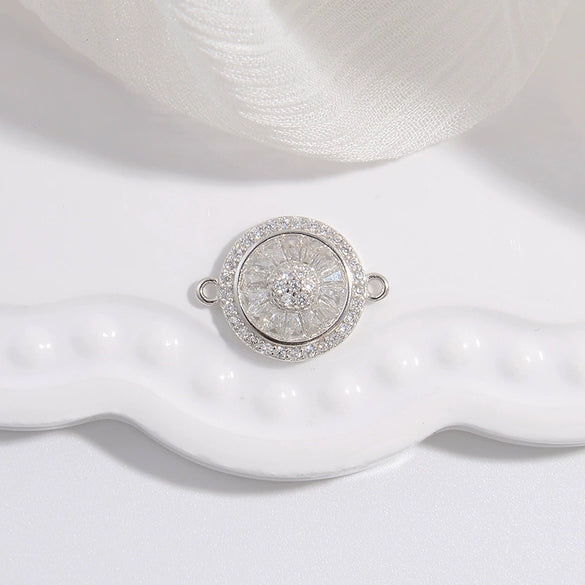 Diy Handmade Jewelry Accessories S925 Sterling Silver Zirconium Round Flower Connection Buckle Bracelet Necklace