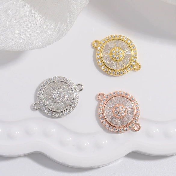 Diy Handmade Jewelry Accessories S925 Sterling Silver Zirconium Round Flower Connection Buckle Bracelet Necklace
