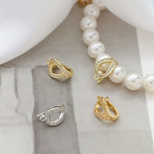 Diy Handmade Jewelry Copper Gold Coated Zirconium Inlaid Pearl Buckle Belt Hanging Beaded Bracelet Necklace Accessories Material
