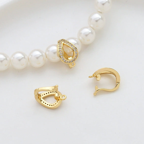 Diy Handmade Jewelry Copper Gold Coated Zirconium Inlaid Pearl Buckle Belt Hanging Beaded Bracelet Necklace Accessories Material