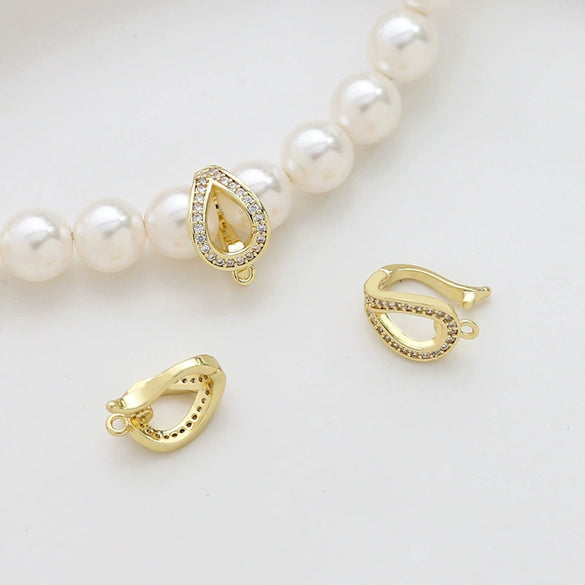 Diy Handmade Jewelry Copper Gold Coated Zirconium Inlaid Pearl Buckle Belt Hanging Beaded Bracelet Necklace Accessories Material