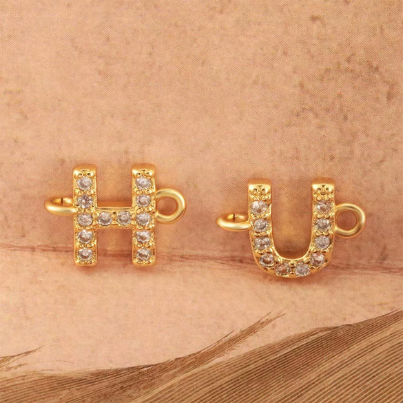 Diy Handmade Jewelry Copper Pendant With Inlaid Zircon And Double Hanging English Letters Electroplated 18K Gold For Necklace And Bracelet Accessories