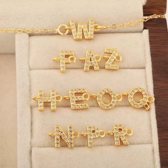 Diy Handmade Jewelry Copper Pendant With Inlaid Zircon And Double Hanging English Letters Electroplated 18K Gold For Necklace And Bracelet Accessories