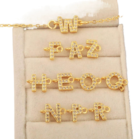 Diy Handmade Jewelry Copper Pendant With Inlaid Zircon And Double Hanging English Letters Electroplated 18K Gold For Necklace And Bracelet Accessories