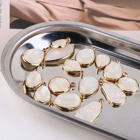 Diy Handmade Jewelry Material Asymmetrical Geometric Fantasy Imitation Shell Epoxy Round Water Drop Pendant Earrings Copperedged Minimalist