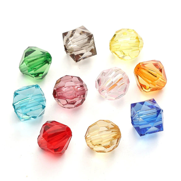 Diy Handmade Loose Beads Acrylic Material Round And Square Beads With Cut Diamond Crystal