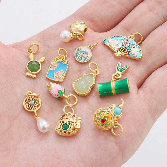 Diy Handmade Peanut Pendant Bracelet Necklace Loose Beads Accessories With Sand Gold Drop Oil Inlaid Glass Copper Material