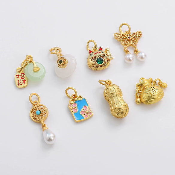 Diy Handmade Peanut Pendant Bracelet Necklace Loose Beads Accessories With Sand Gold Drop Oil Inlaid Glass Copper Material