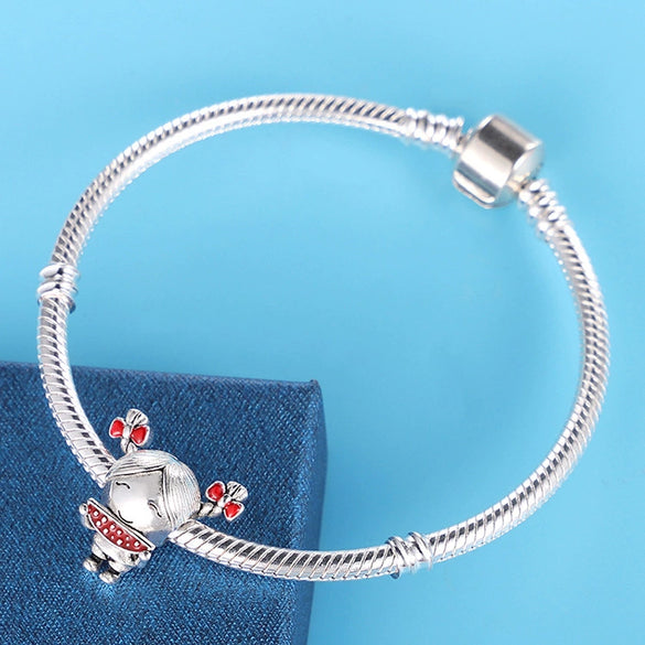 Diy Jewelry Accessories Bracelet Beads Cute Eating Melon Little Girl String Beads Silver Plated Dripping Oil