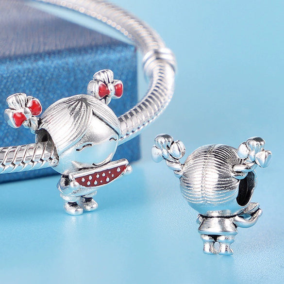 Diy Jewelry Accessories Bracelet Beads Cute Eating Melon Little Girl String Beads Silver Plated Dripping Oil