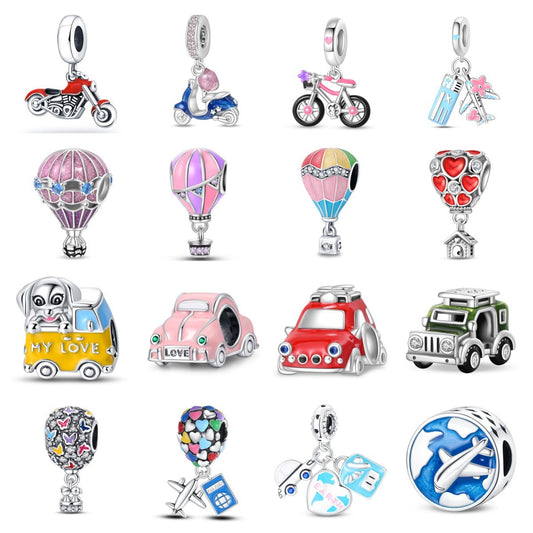 Diy Jewelry Accessories Bracelet Copper Silver Plated Romantic World Tour Car Hot Air Balloon Charm Beads Dripping Oil
