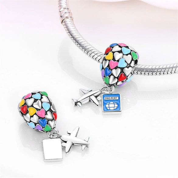 Diy Jewelry Accessories Bracelet Copper Silver Plated Romantic World Tour Car Hot Air Balloon Charm Beads Dripping Oil