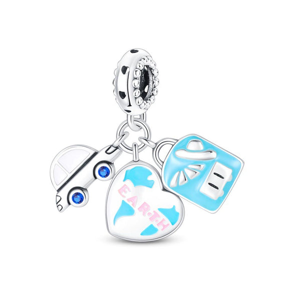 Diy Jewelry Accessories Bracelet Copper Silver Plated Romantic World Tour Car Hot Air Balloon Charm Beads Dripping Oil