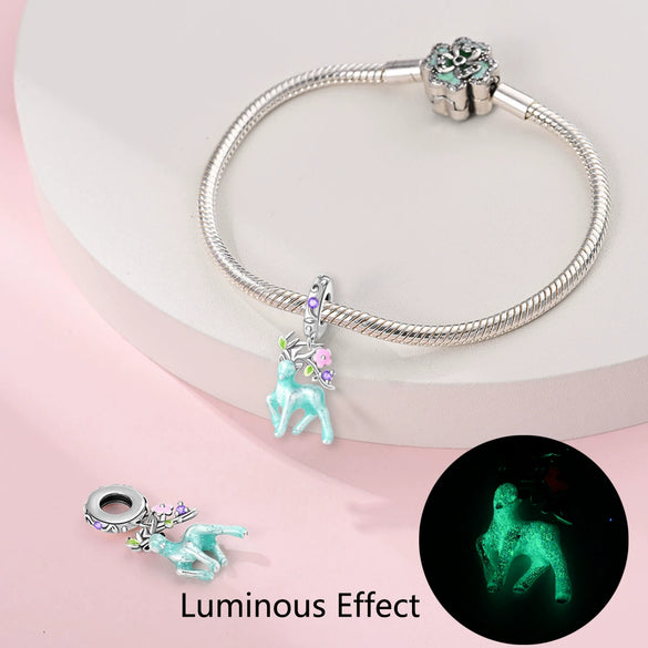 Diy Jewelry Accessories Bracelet Luminous Butterfly Firefly Elk Charm Beaded Silver Plated Dripping Oil