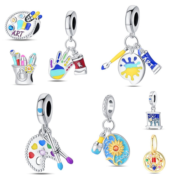 Diy Jewelry Accessories Bracelet Silver Plated Color Disc Oil Painting Hand Pendant