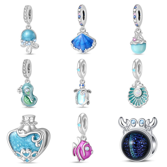 Diy Jewelry Accessories Bracelet Silver Plated Original Design Dripping Oil Turtle Seahorse Charm Beads