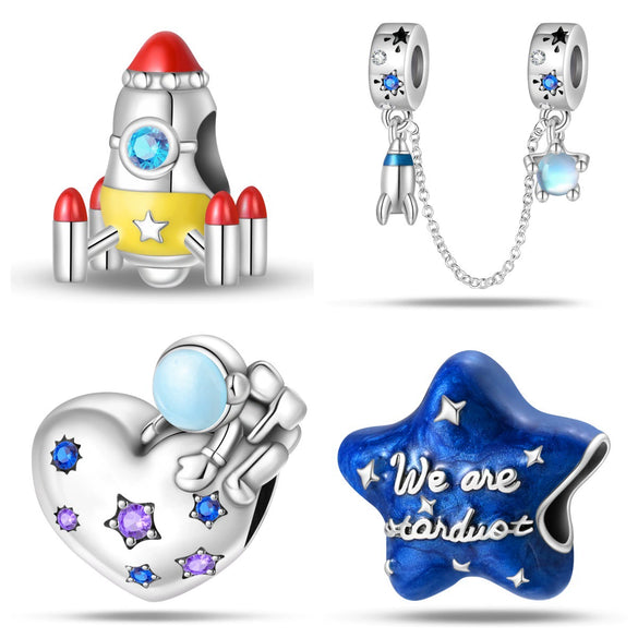 Diy Jewelry Accessories Bracelet Silver Plated 925 Silver Charm Beads Space Travel Rocket Shape Dripping Oil Design