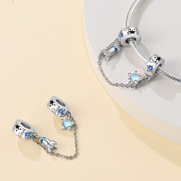 Diy Jewelry Accessories Bracelet Silver Plated 925 Silver Charm Beads Space Travel Rocket Shape Dripping Oil Design