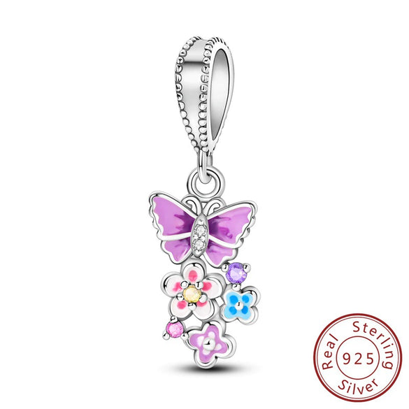 Diy Jewelry Accessories Bracelet 925 Sterling Silver Charm With Plant Butterfly Tulip Sunflower Cherry Bead And Dripping Oil Design