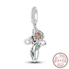 Diy Jewelry Accessories Bracelet 925 Sterling Silver Charm With Plant Butterfly Tulip Sunflower Cherry Bead And Dripping Oil Design