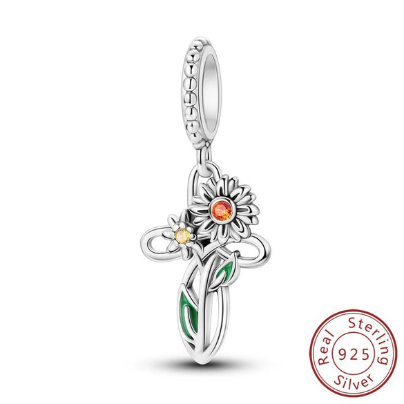 Diy Jewelry Accessories Bracelet 925 Sterling Silver Charm With Plant Butterfly Tulip Sunflower Cherry Bead And Dripping Oil Design