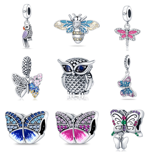 Diy Jewelry Accessories Butterfly Dragonfly Bee Owl Charm Beads Copper Silver Plated Dripping Oil Original Design Animals Style