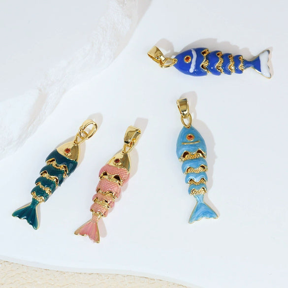 Diy Jewelry Accessories Carp Koi Animal Zodiac Brass Copper Dripping Oil Electroplated 18K Real Gold Colorful Pendant Necklace Earrings