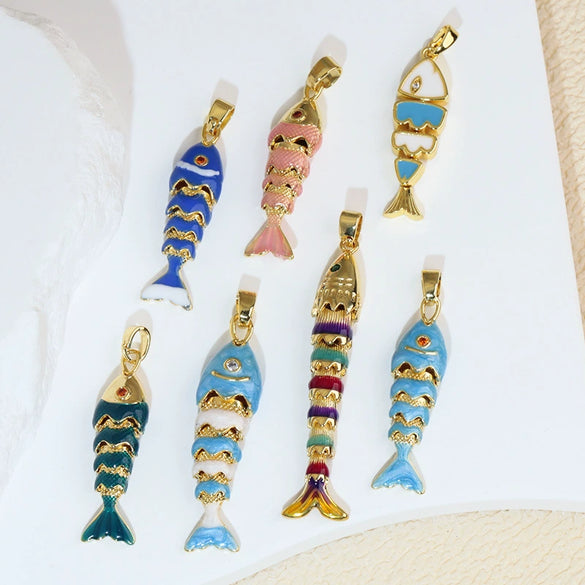 Diy Jewelry Accessories Carp Koi Animal Zodiac Brass Copper Dripping Oil Electroplated 18K Real Gold Colorful Pendant Necklace Earrings