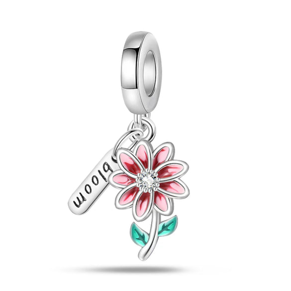 Diy Jewelry Accessories Charm Beads Bracelet 925 Silver Plated With Dripping Oil Treatment And Plant Flowers Design