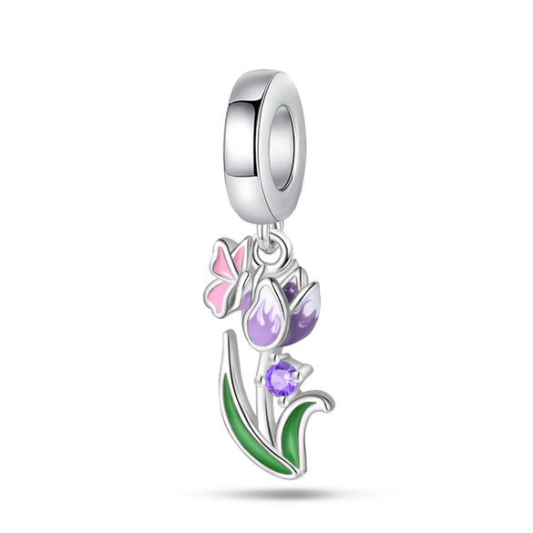 Diy Jewelry Accessories Charm Beads Bracelet 925 Silver Plated With Dripping Oil Treatment And Plant Flowers Design