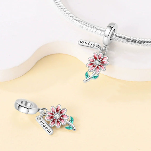 Diy Jewelry Accessories Charm Beads Bracelet 925 Silver Plated With Dripping Oil Treatment And Plant Flowers Design