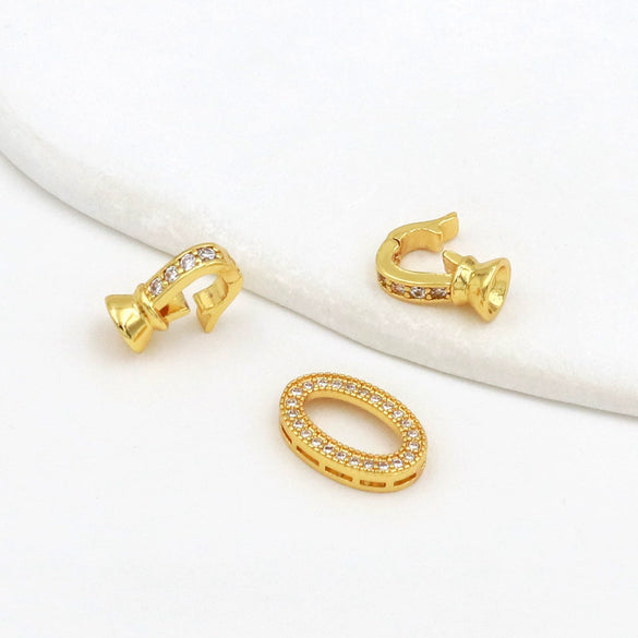 Diy Jewelry Accessories Connection Buckle Copper Electroplated With Micropaved Zircon And Pearl 18K Real Gold Colorpreserving