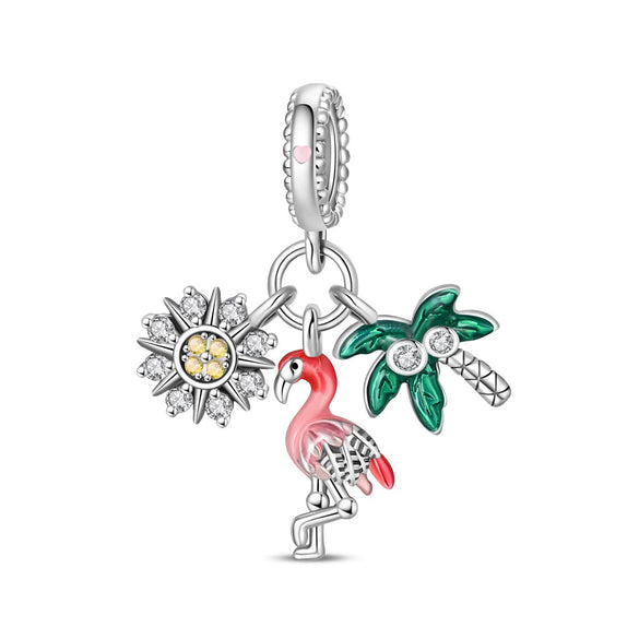 Diy Jewelry Accessories Flamingo Sunflower Pendant Beads Bracelet Copper Silver Plated Dripping Oil