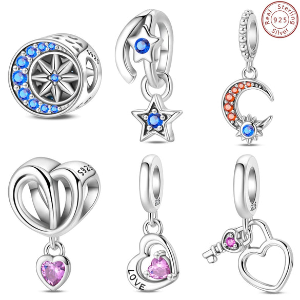 Diy Jewelry Accessories Love Star Moon Beads Pendant In S925 Sterling Silver With Dripping Oil Design