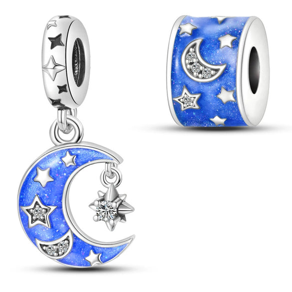 Diy Jewelry Accessories 925 Silver Pendant With Star And Moon Pattern White Copper Plated Dripping Oil Treatment