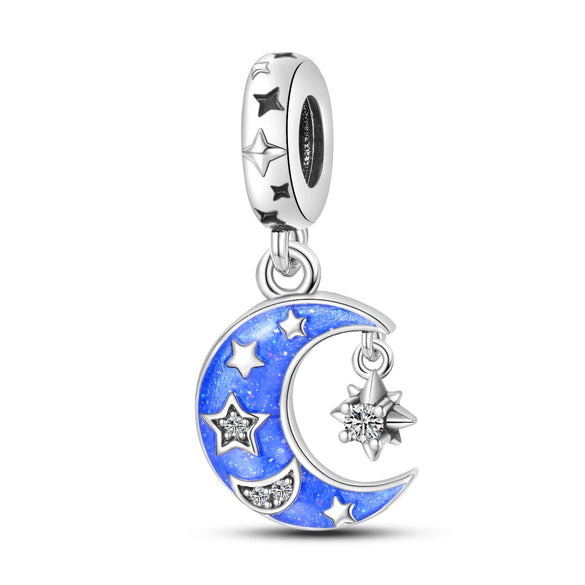 Diy Jewelry Accessories 925 Silver Pendant With Star And Moon Pattern White Copper Plated Dripping Oil Treatment